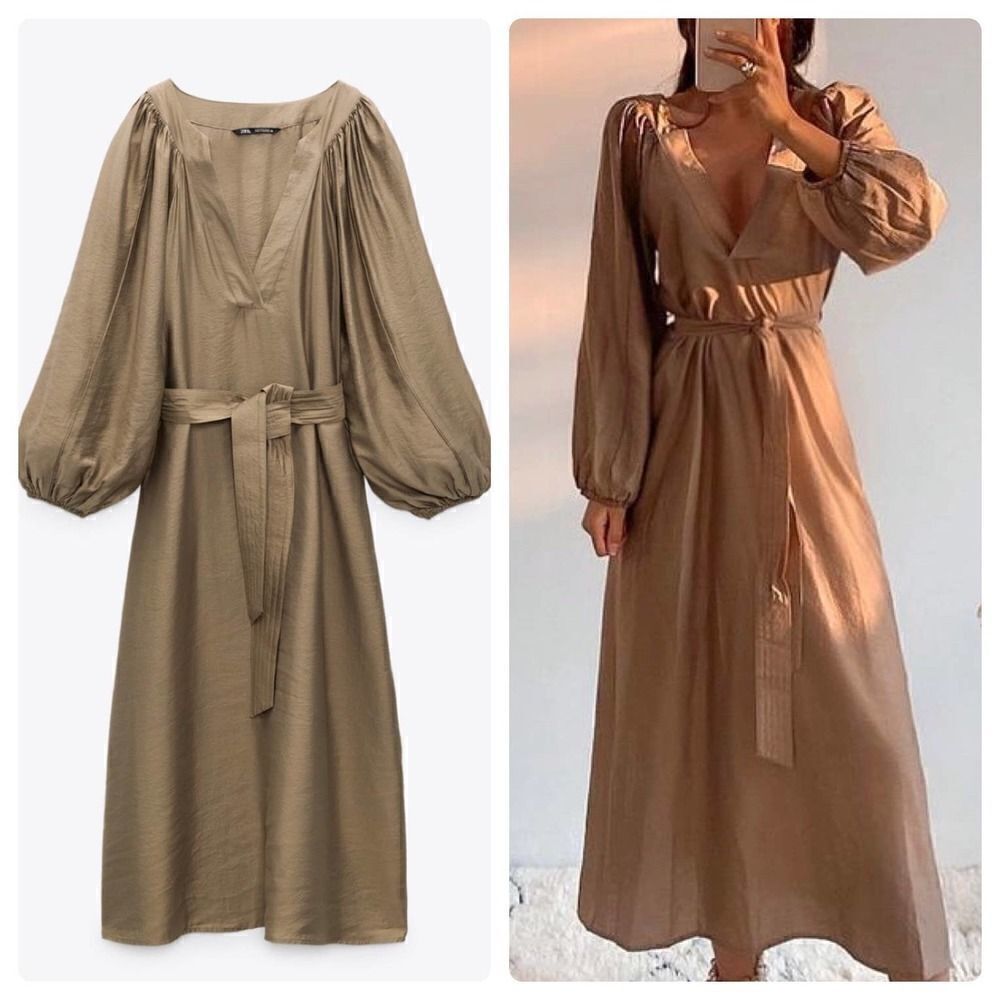 Zara Viscose Midi Dress Belted New